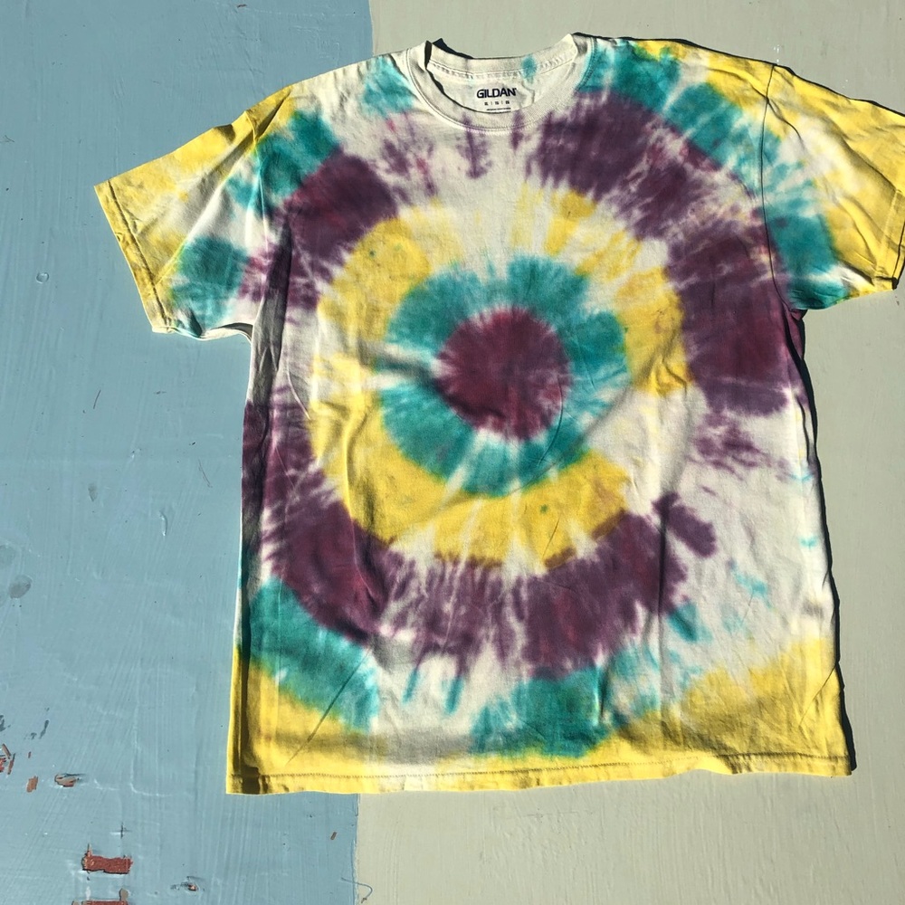 Custom Tie Dye Bullseye Mardi Gras style T shirt